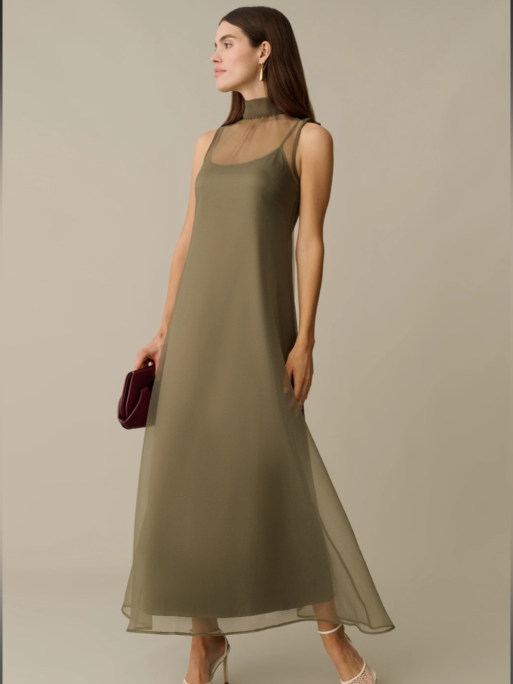 NWT CAARA Alette Organza Elegant Moss Grey Olive Dress S , L ,XS ,M - Picture 6 of 10